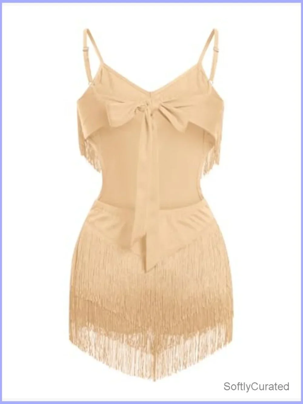 Women's Rhinestone Fringe Latin Dance Dress Leotard V Neck Tie Back - Picture 3 of 6